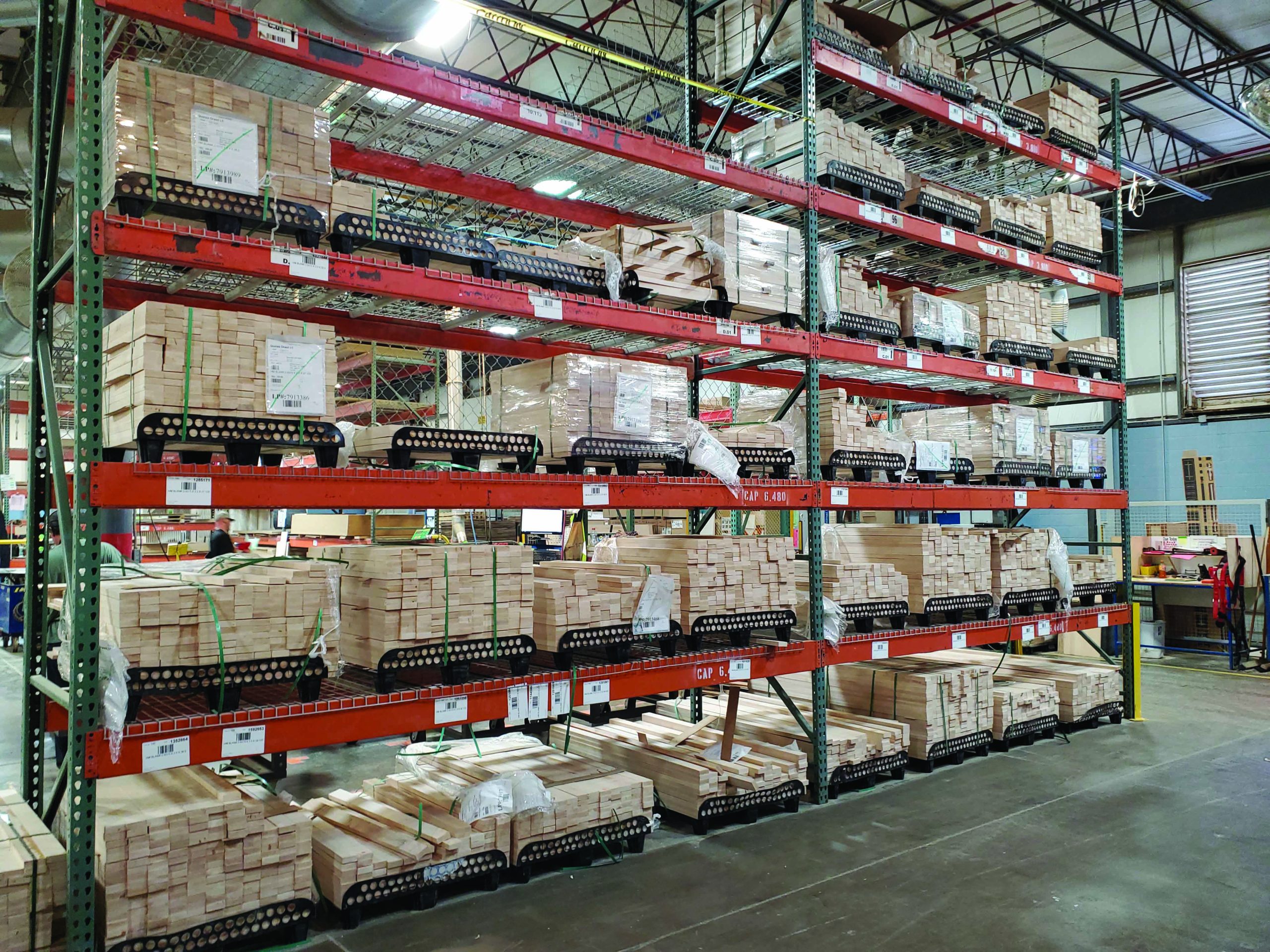 Eliminating Wooden Pallets - Rack of Material on OptiLedge - Orwell